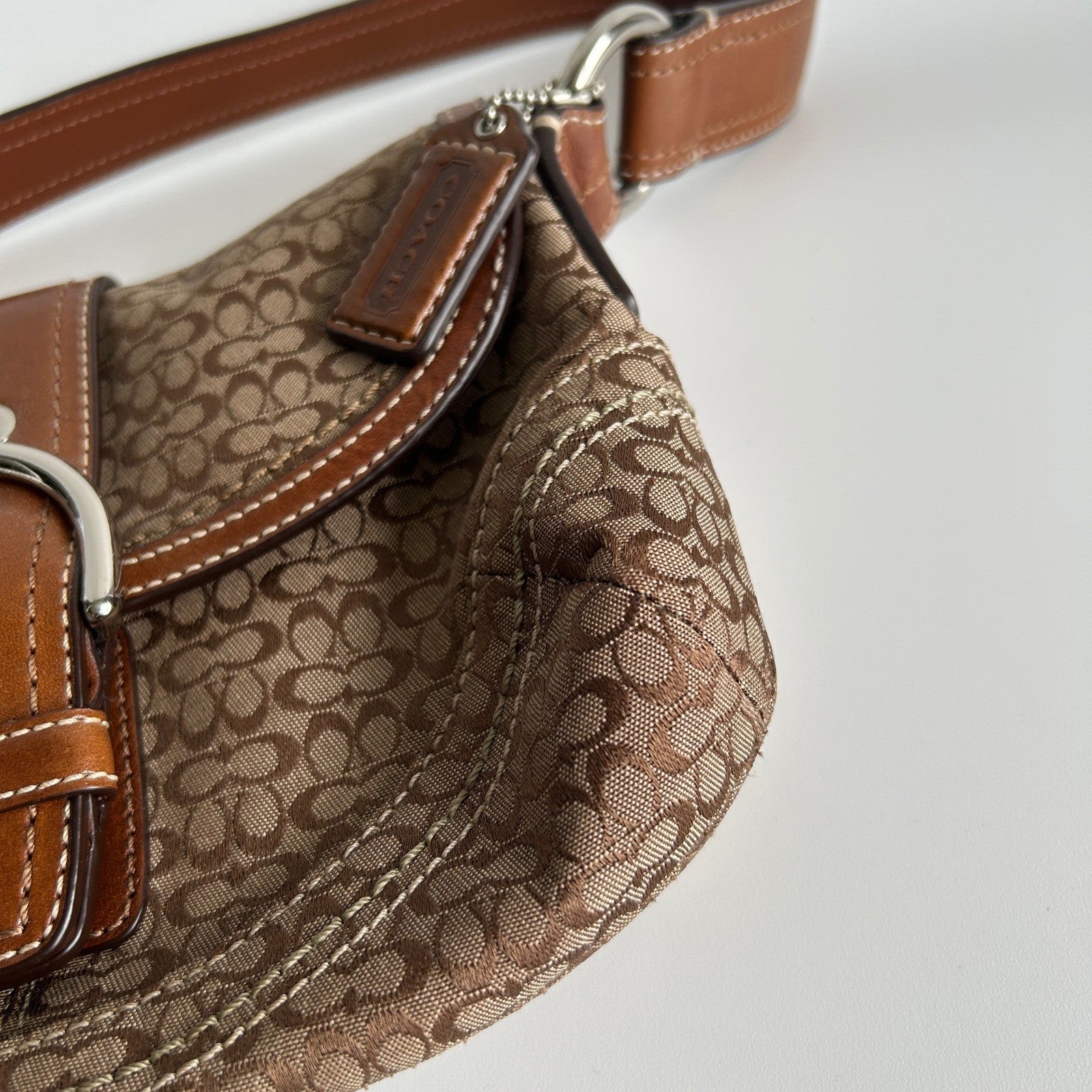 Coach Soho Signature Brown Canvas Leather Shoulder Bag EXCELLENT