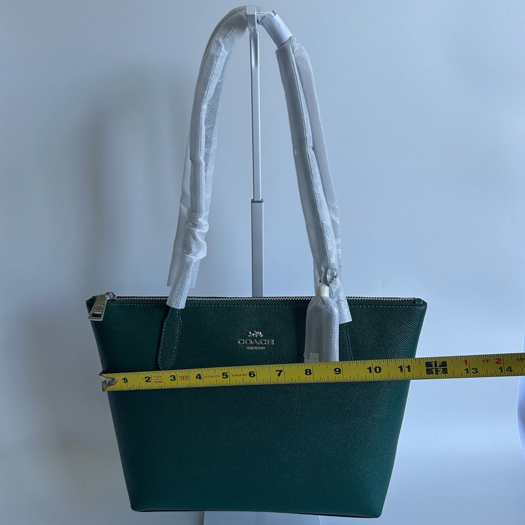Coach Fiona Zip Tote Emerald Green Crossgrain Leather Bag NEW CW395
