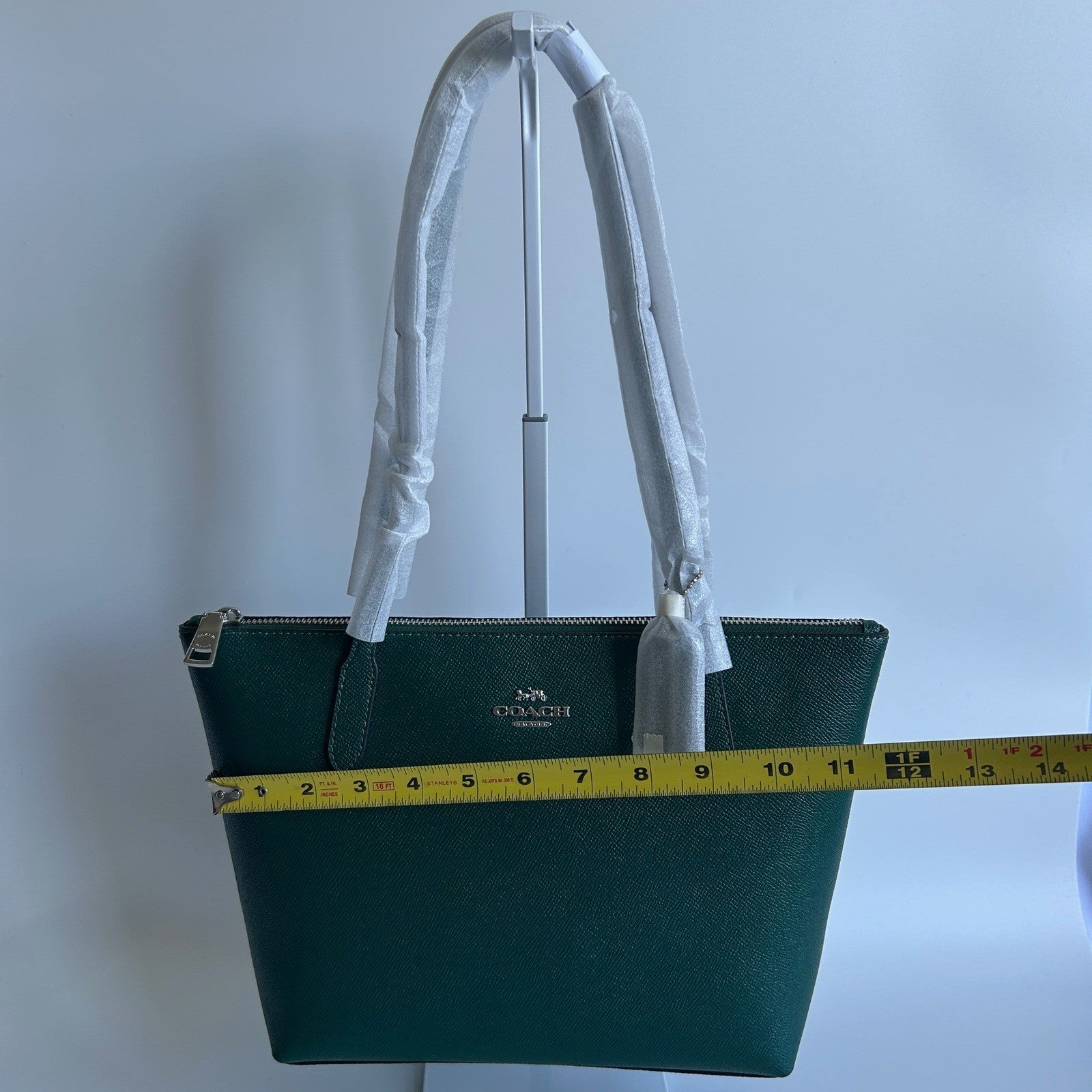 Coach Fiona Zip Tote Emerald Green Crossgrain Leather Bag NEW CW395