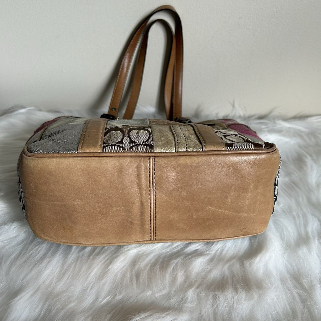 Coach Holiday Patchwork Multi Mixed Leather Tote Bag B06Q-10001 Good