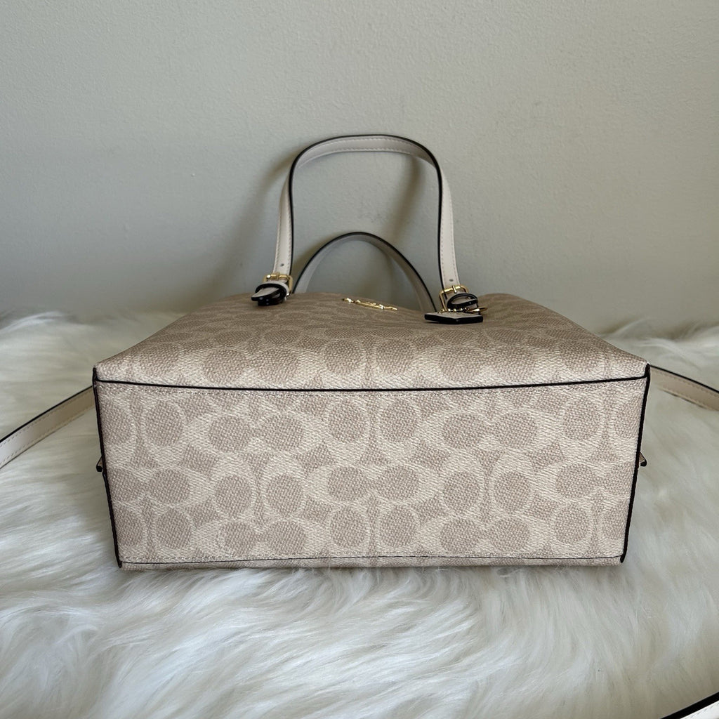 Coach Mollie Tote 25 Chalk Taupe Signature Canvas Shoulder Bag Good