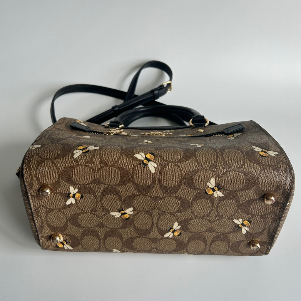 Coach Rowan Satchel Brown Bee Print Signature Canvas Satchel Excellent