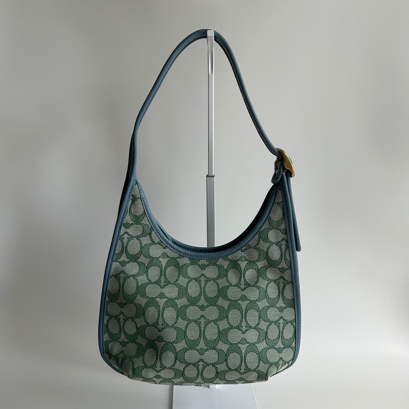Coach Ergo C2588 Green Blue Signature Jacquard Leather Shoulder Bag Excellent