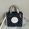 Coach Dempsey 22 Navy Chalk Signature Jacquard Leather Crossbody Bag Excellent