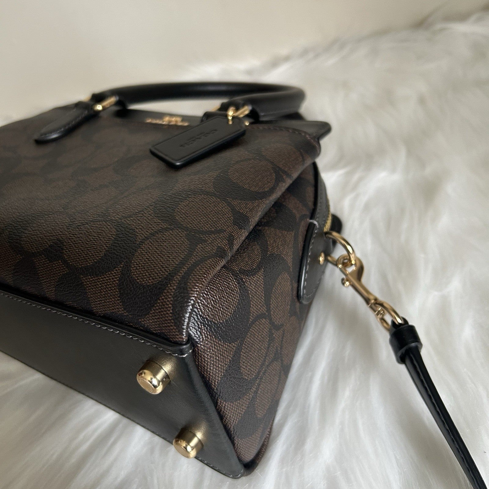 Coach Mini Darcie Carryall Brown Black Signature Canvas Leather Excellent