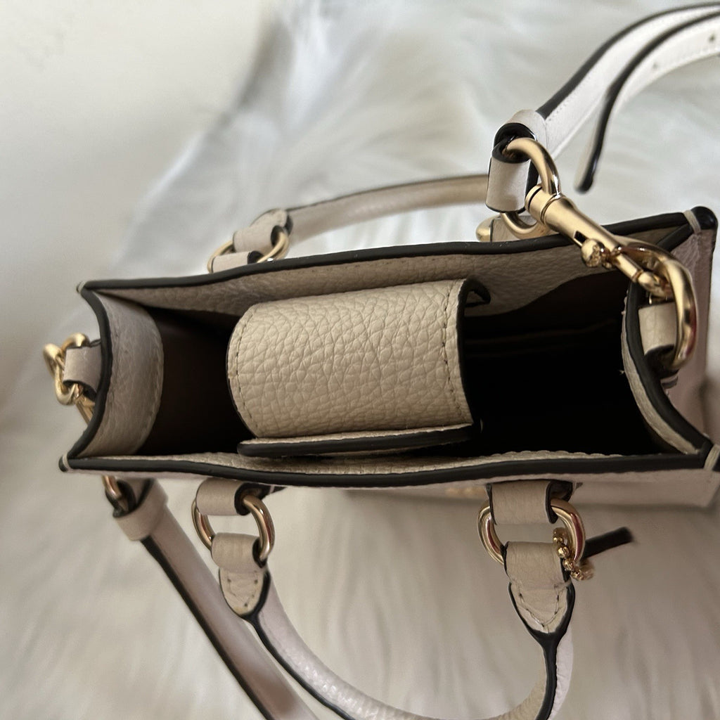 Coach North South Mini Tote Chalk White Pebbled Leather Crossbody Bag Excellent