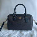 Coach Rowan Satchel Walnut Black Signature Canvas Leather Bag NEW