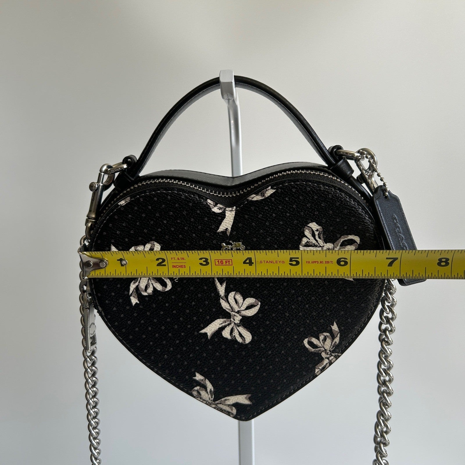 Coach Heart Crossbody Black Bow Print Coated Canvas Bag Excellent