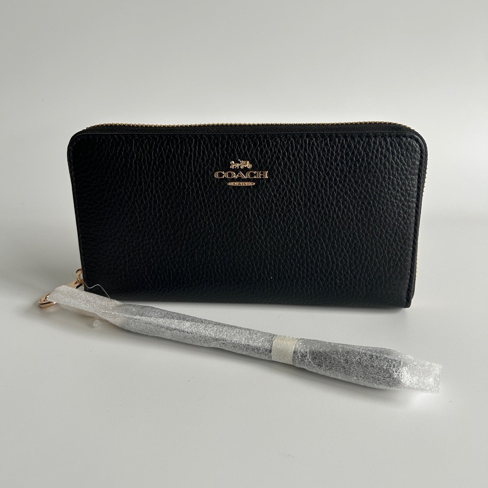 Coach Long Zip Around Black Pebbled Leather Wallet C4451 NEW