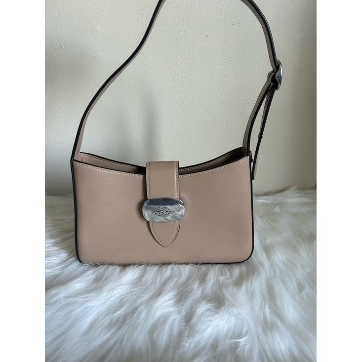 Coach Eliza Shoulder Bag Beige Leather Silver Hardware CP004