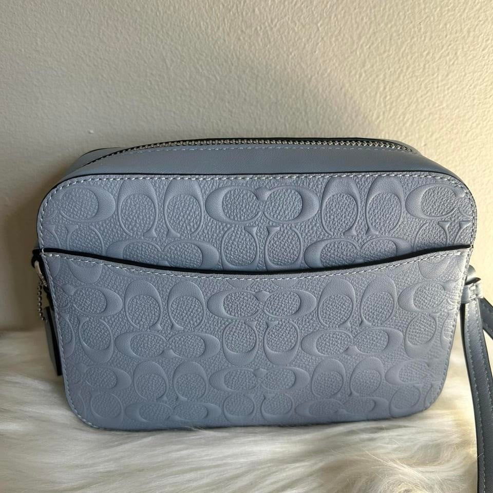 Coach Mini Camera Bag Twilight Blue Pebbled Leather Crossbody NEW