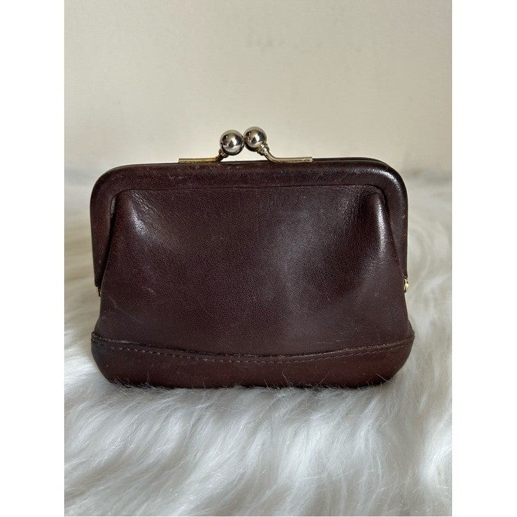 Coach Vintage Mahogany Leather Kisslock Coin Purse 7165 Good