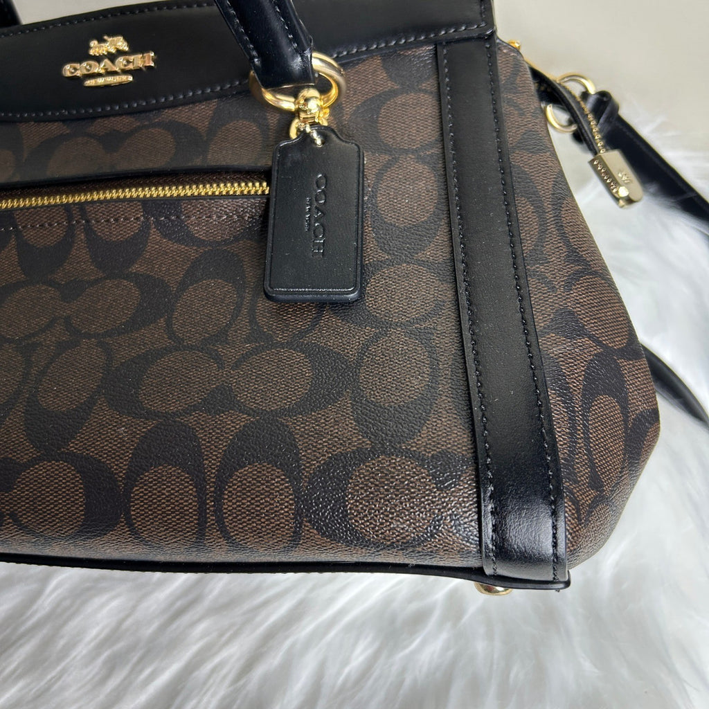 Coach Kailey Carryall Brown Black Signature Canvas Leather Bag Excellent