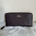 Coach Accordion Zip Around Wallet Pebbled Leather Burgundy Plum Gold Hardware