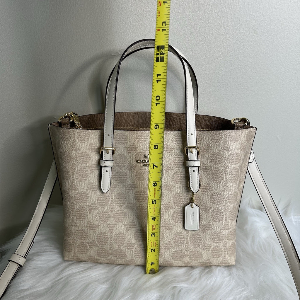 Coach Mollie Tote 25 Sand Chalk Signature Canvas Leather Bag NEW