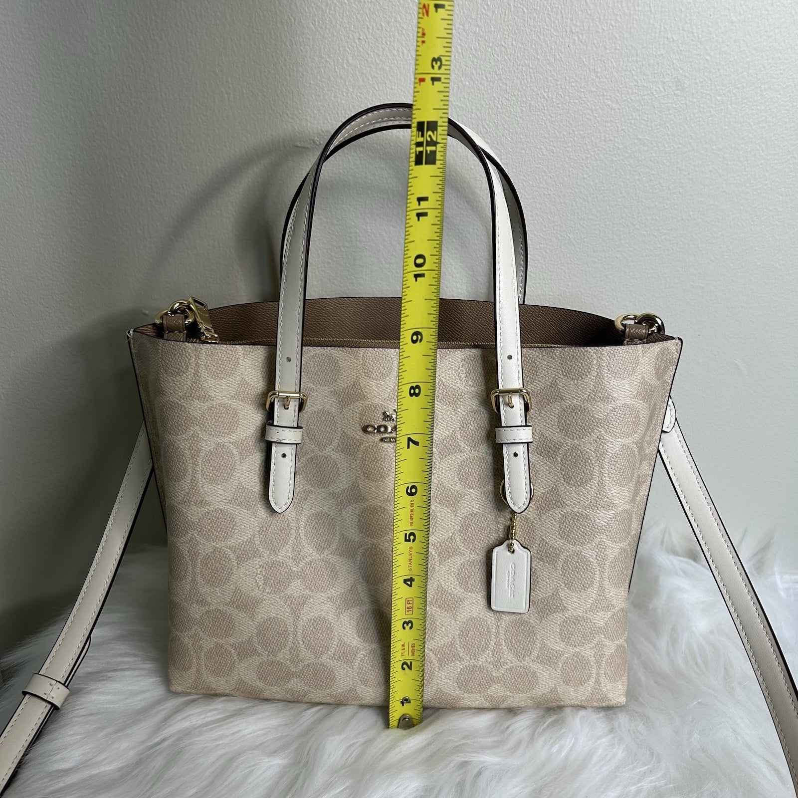 Coach Mollie Tote 25 Sand Chalk Signature Canvas Leather Bag NEW