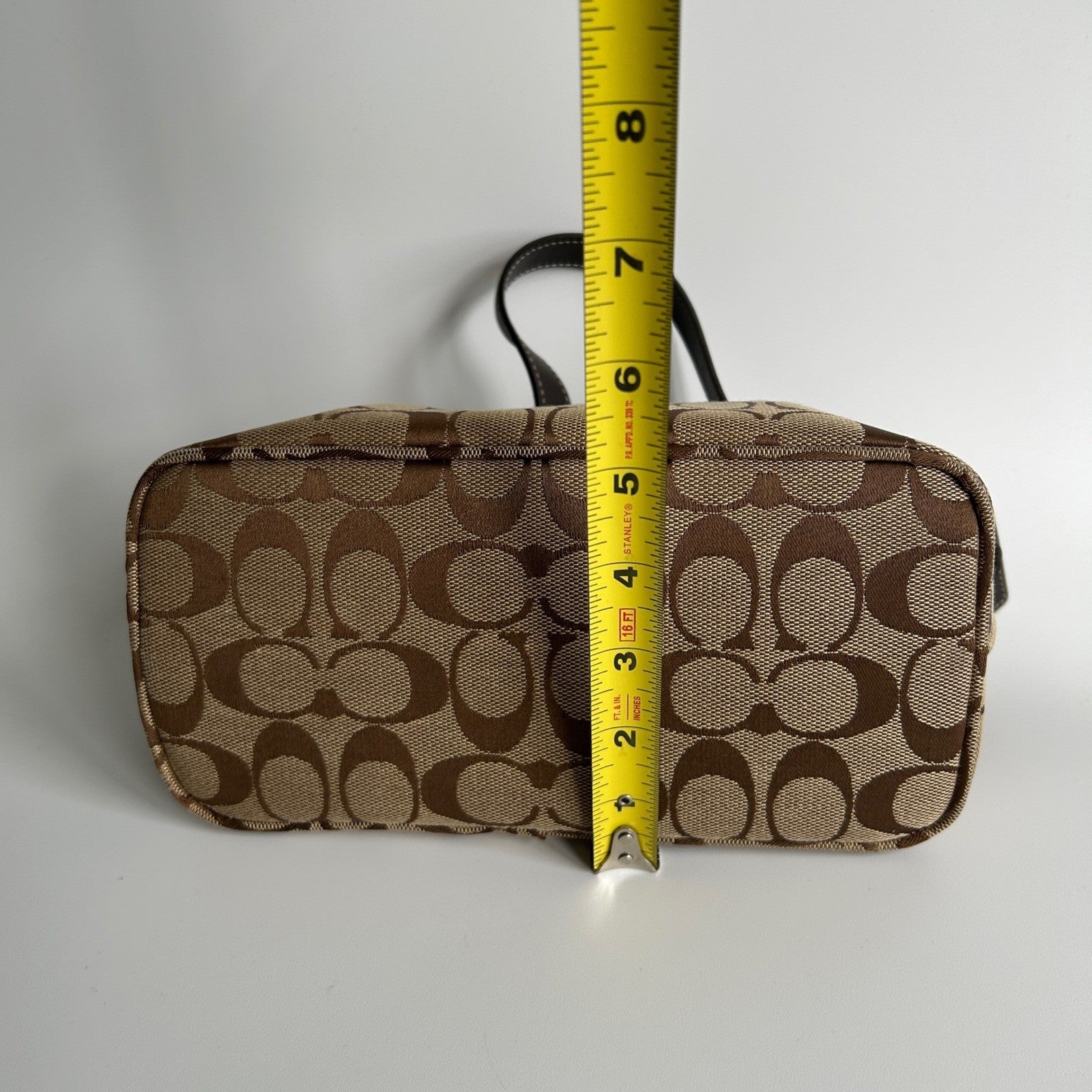 Coach Signature Demi Brown Canvas Leather Shoulder Bag 6094 Excellent