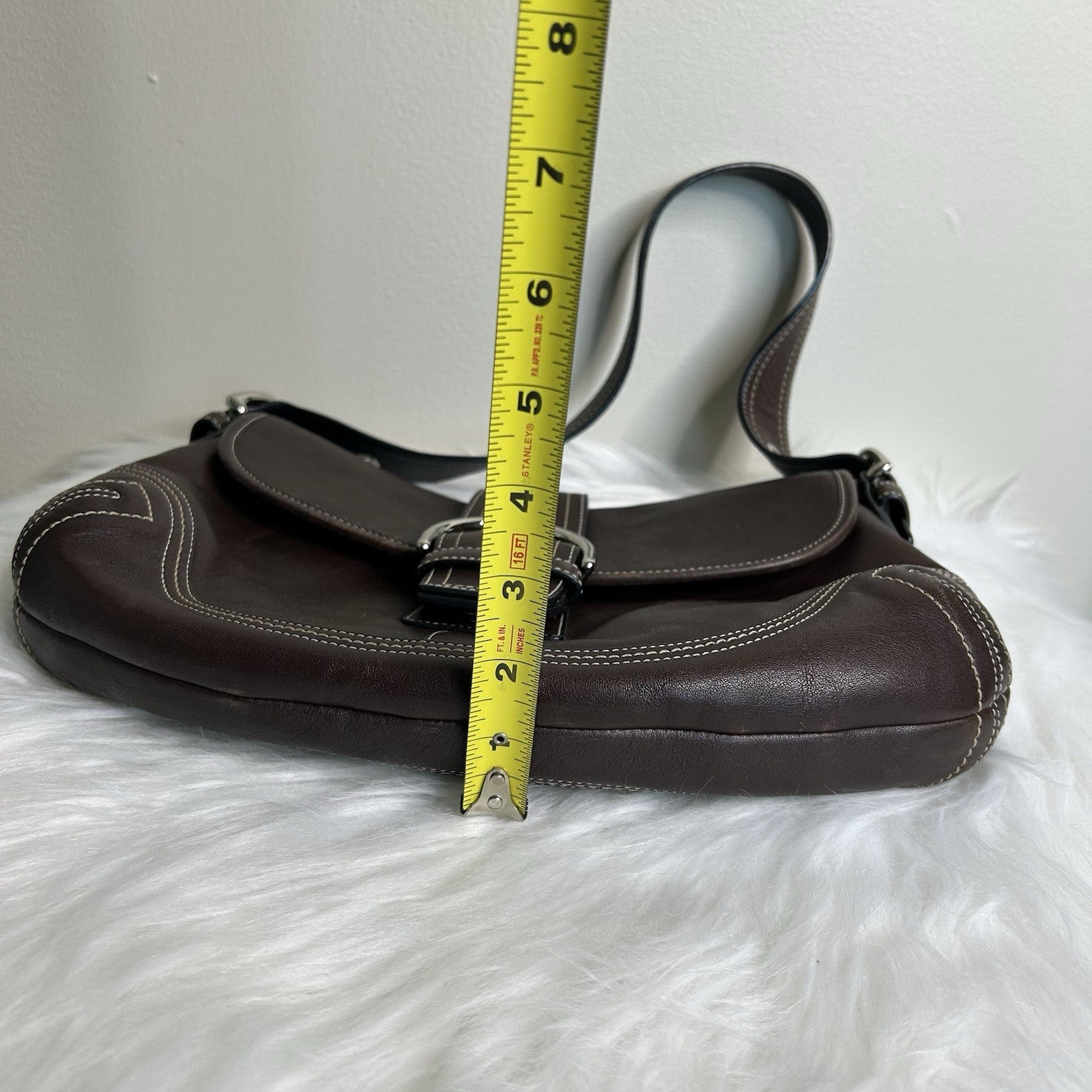 Coach Soho Buckle Flap Dark Brown Leather Shoulder Bag F10192 Good