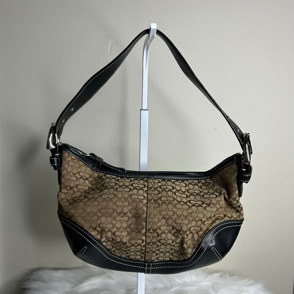 Coach Soho Signature Brown Black Canvas Leather Hobo Bag 6351 Excellent