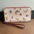 Coach Accordion Fruit Print Chalk White Leather Wallet Excellent