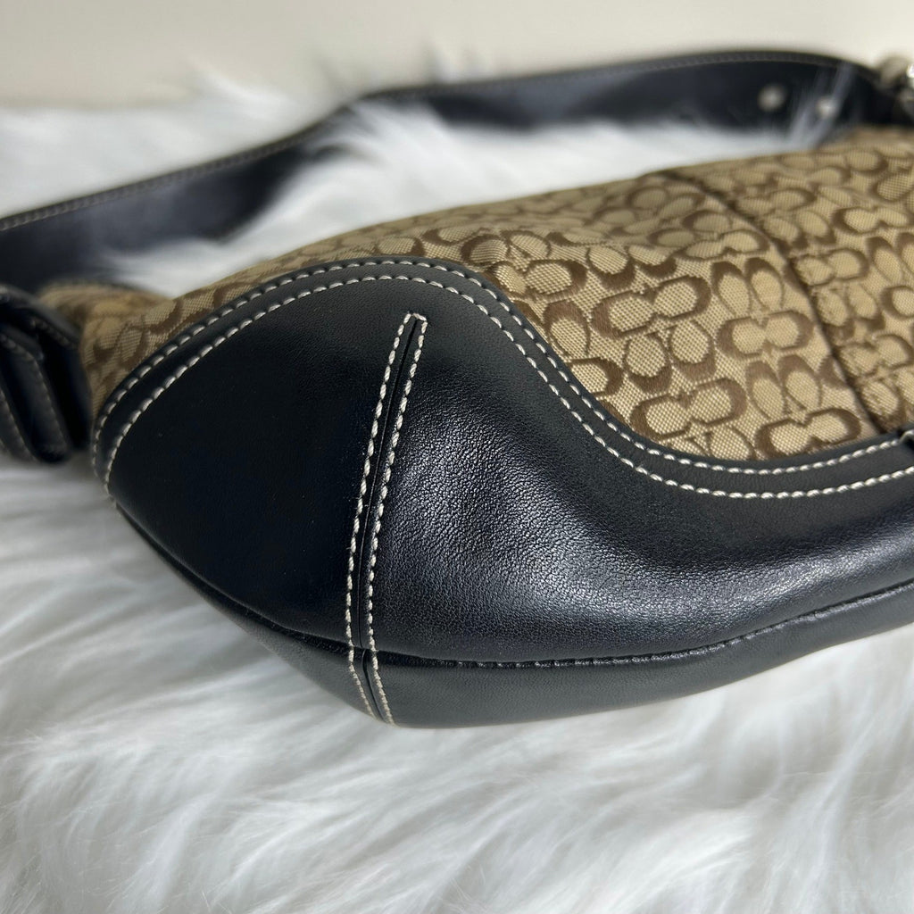 Coach Soho Signature Brown Black Canvas Leather Hobo Bag 6351 Excellent