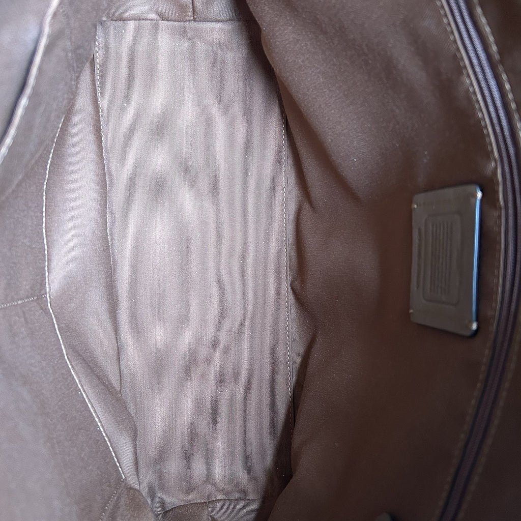 Coach Gallery Tote Khaki Saddle Signature Canvas Leather Shoulder Bag Excellent