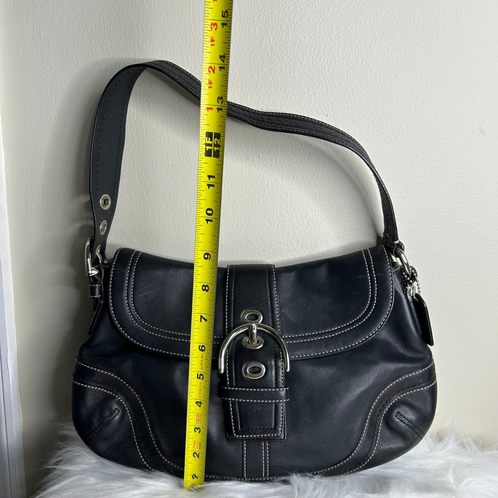 Coach Soho Black Leather Flap Shoulder Bag Good