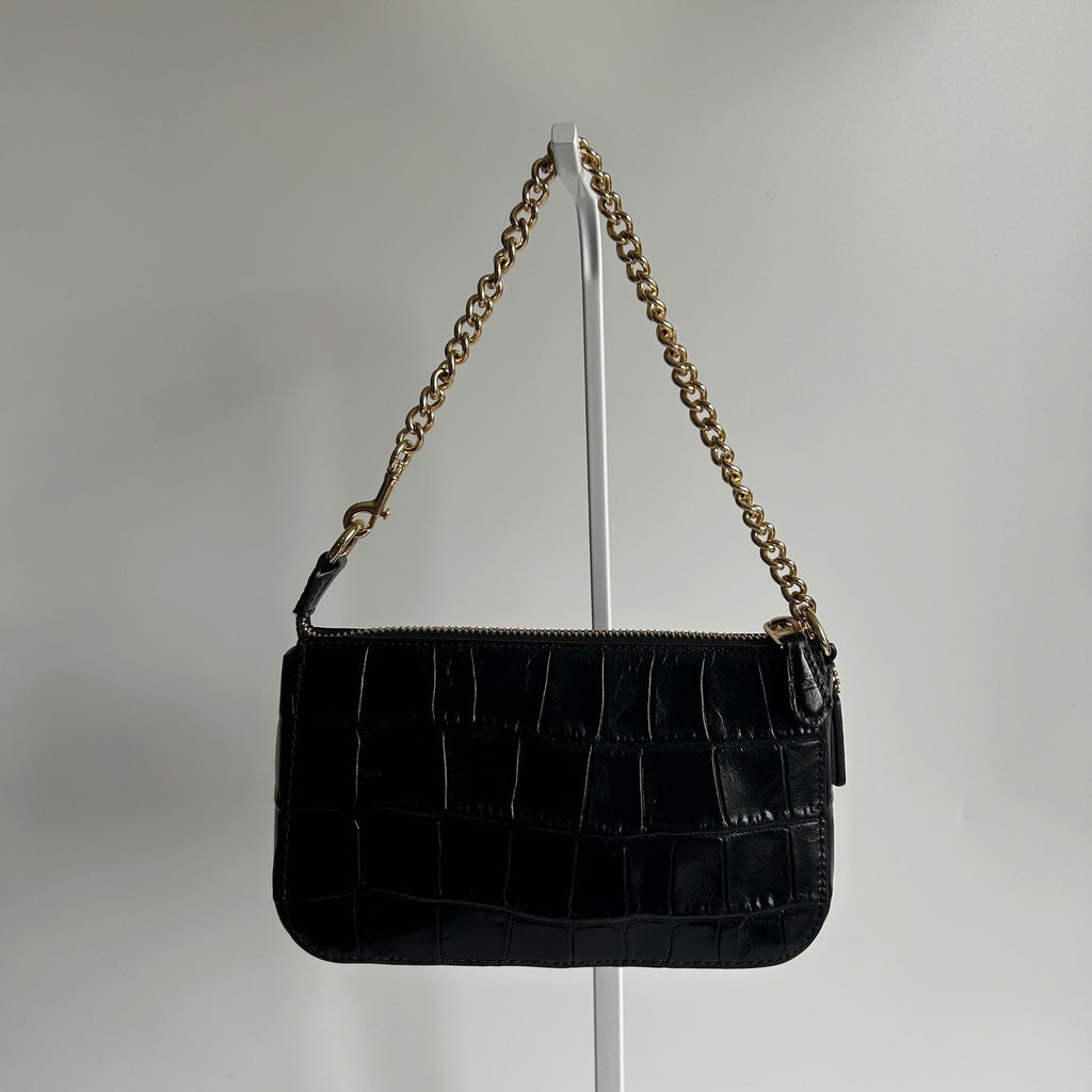 Coach Nolita 19 Black Crocodile Embossed Leather Wristlet Bag Excellent