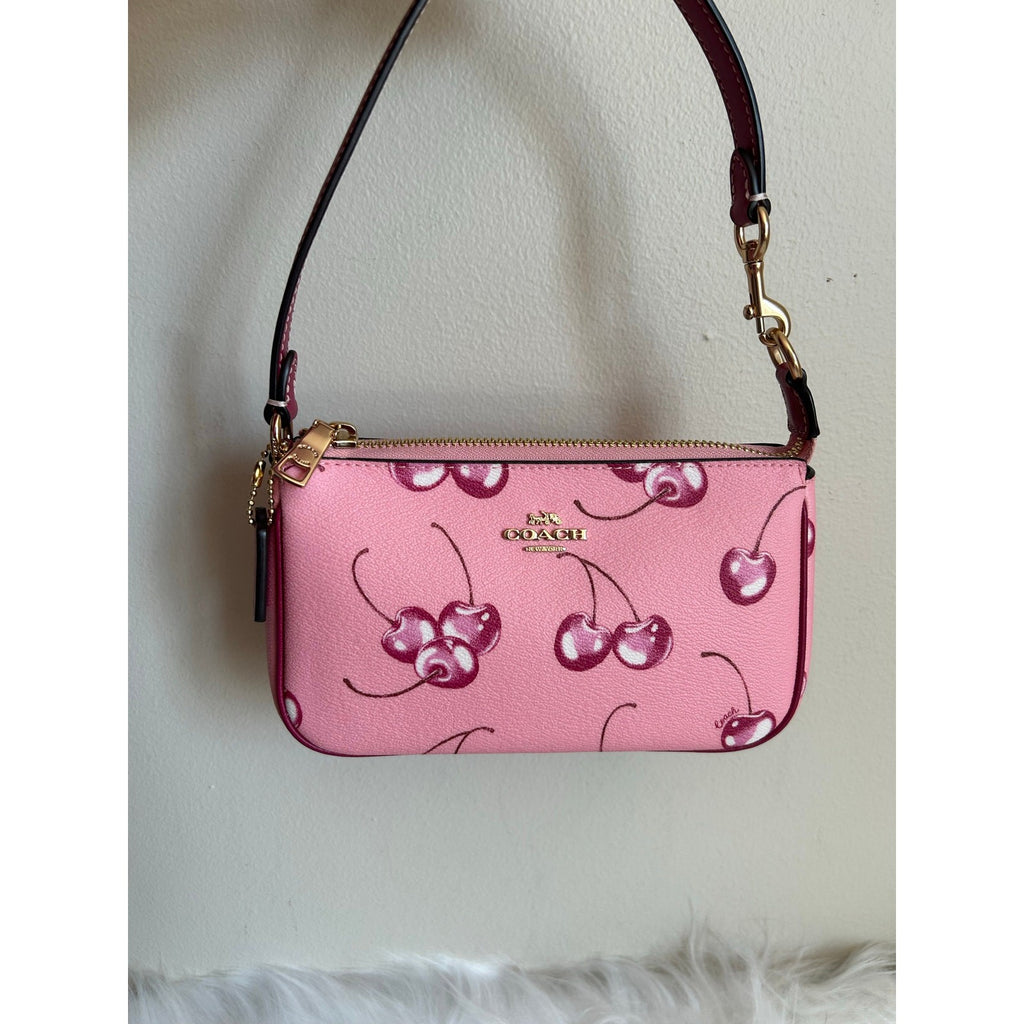 Coach Nolita 19 Pink Cherry Print Crossgrain Leather Shoulder Bag Excellent