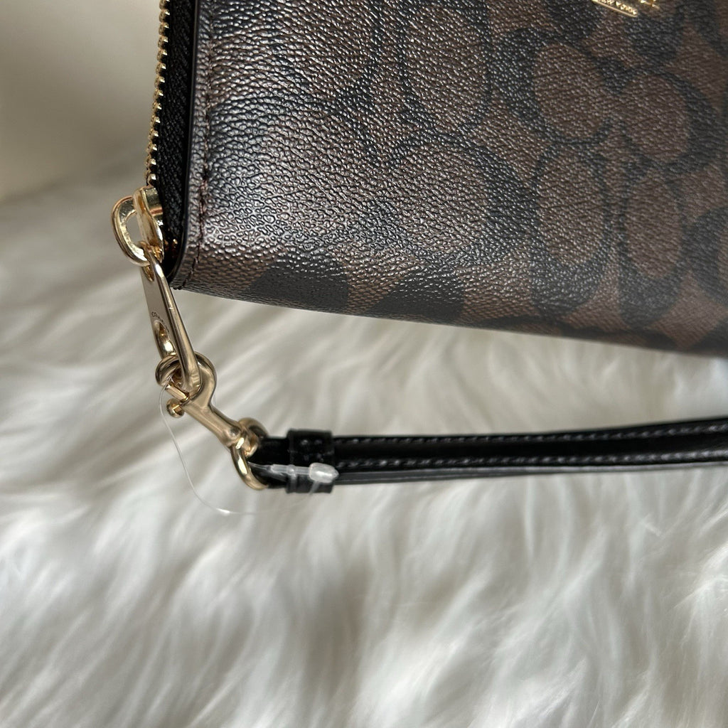 Coach Long Zip Around Wallet Brown Black Signature Canvas NEW