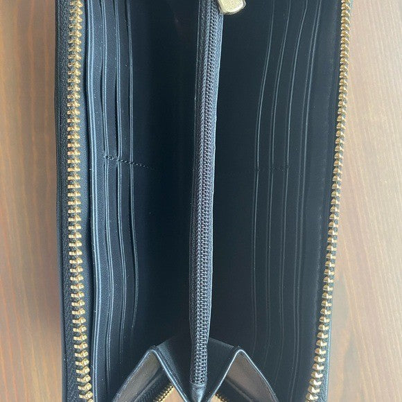 COACH Signature Canvas Accordion Zip Around Wallet Brown Black 54630