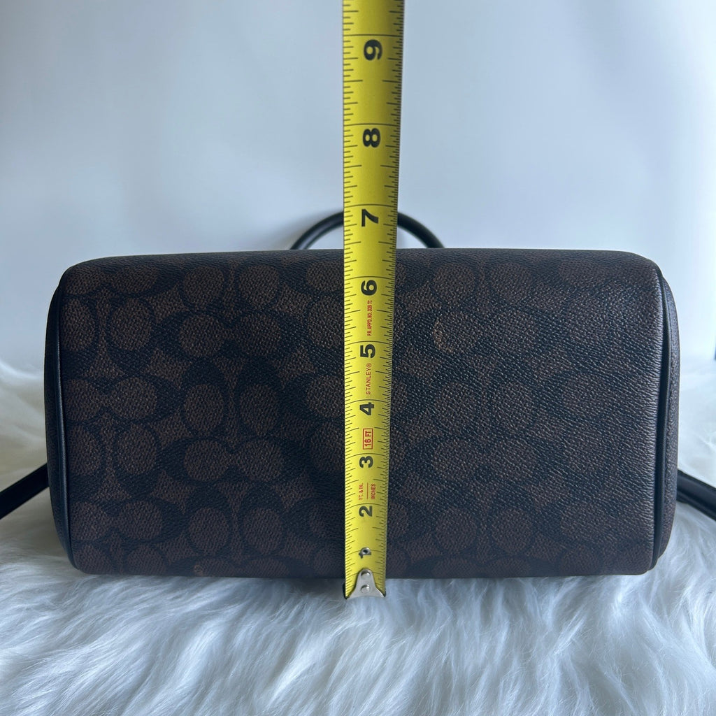 Coach Rowan Satchel Walnut Black Signature Canvas Leather Bag NEW