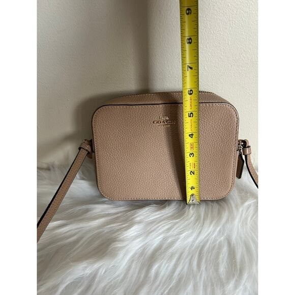 Coach Mini Camera Bag Taupe Pebbled Leather Crossbody Excellent