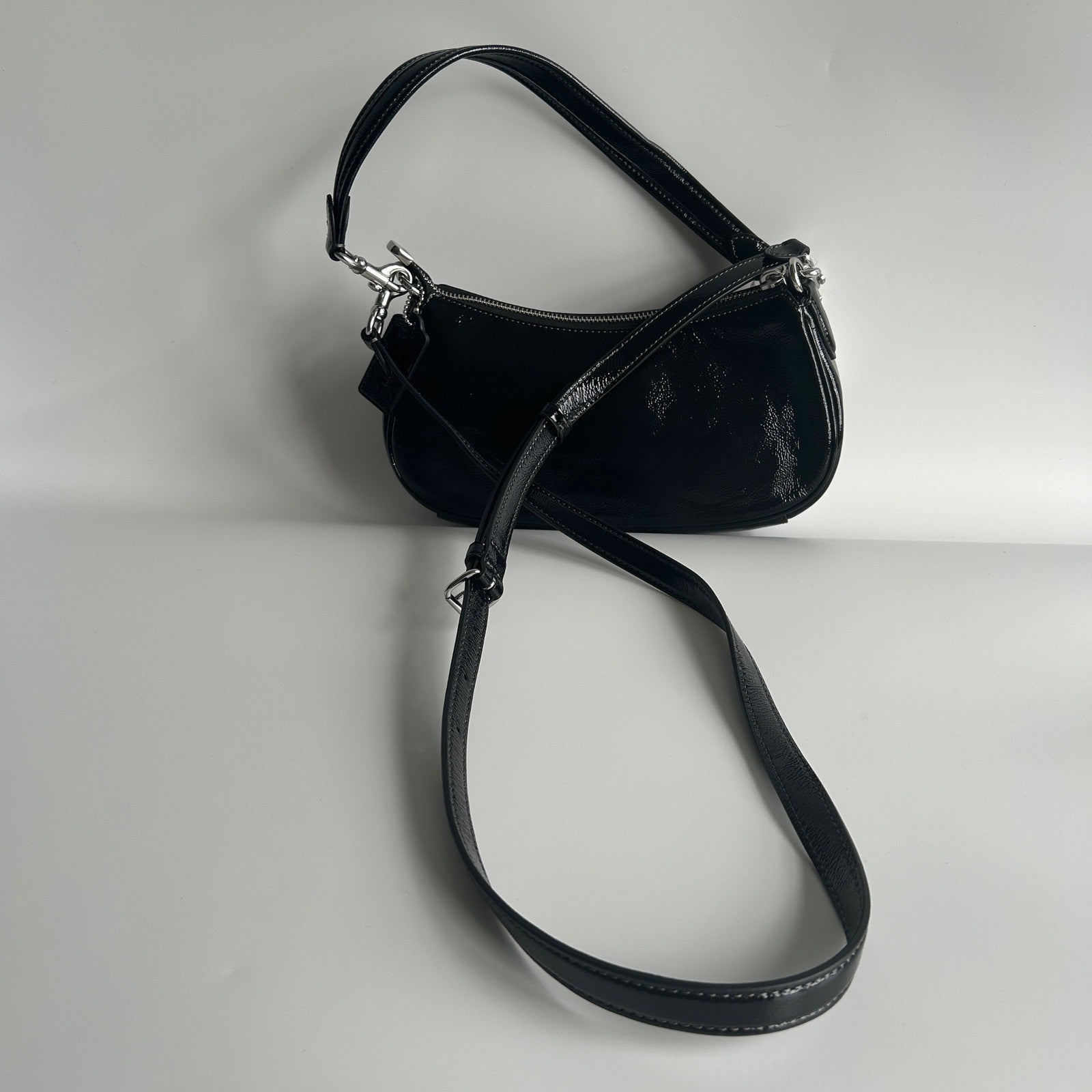Coach Ashton Black Crinkle Patent Leather Shoulder Bag CV943 NWT
