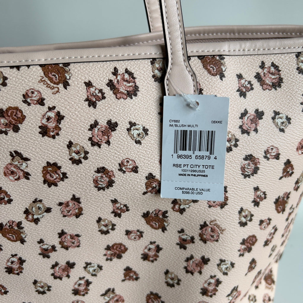 Coach City Tote Rose Print Blush Multi Crossgrain Leather Bag NEW CY682