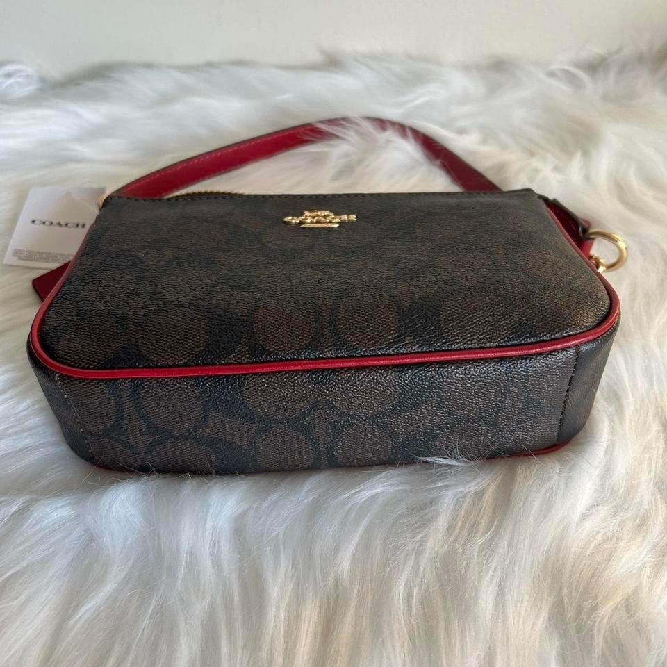 Coach Nolita 19 Brown Red Signature Canvas Leather Wristlet NEW