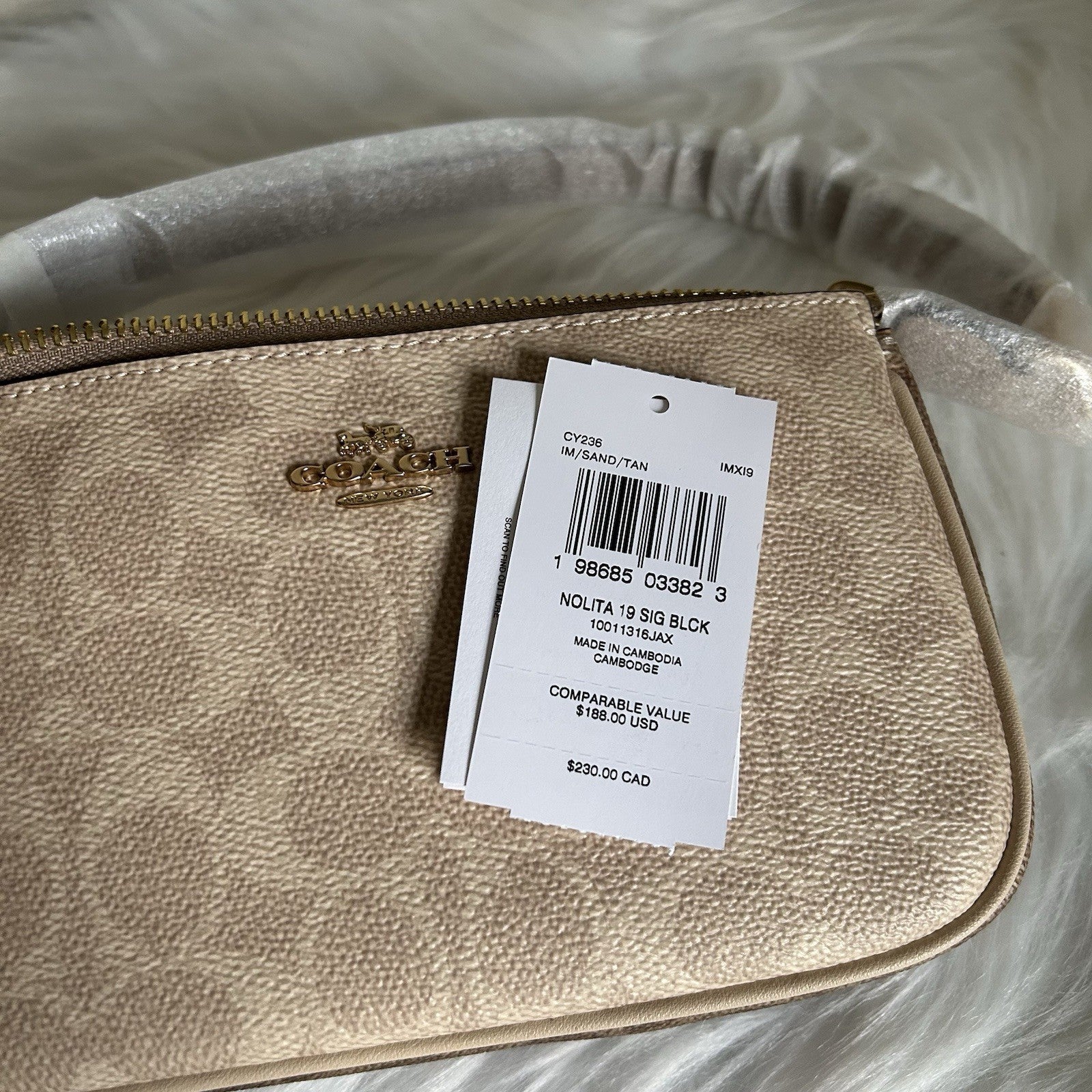 Coach Nolita 19 Signature Canvas Wristlet Sand Tan CY236 NEW