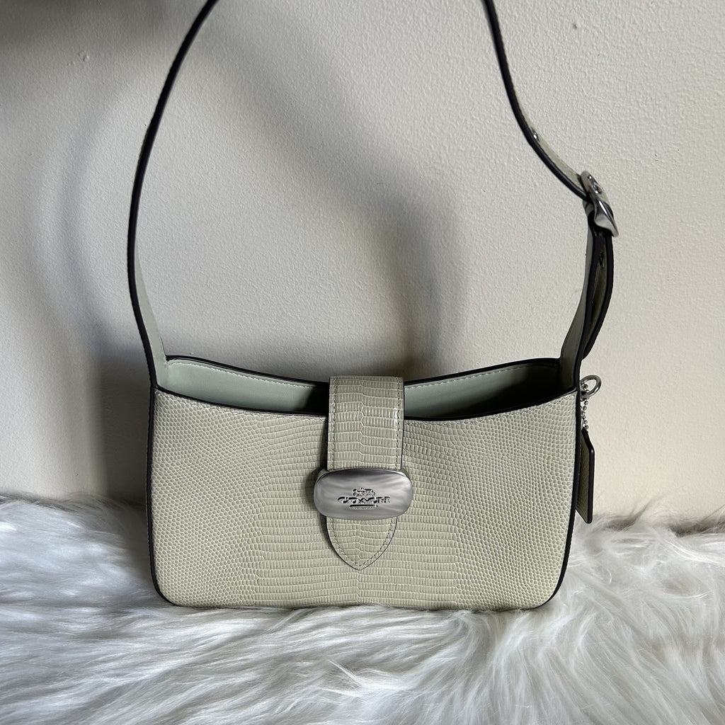 Coach Eliza Light Green Lizard Embossed Leather Shoulder Bag Excellent