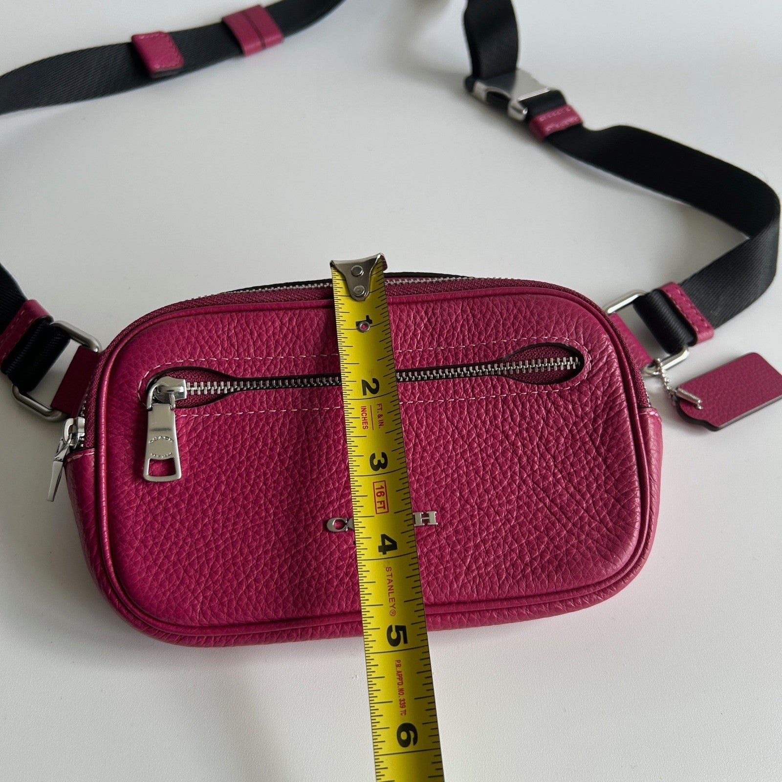 Coach Elias Mini Belt Bag Magenta Pebbled Leather Fanny Pack Good Condition