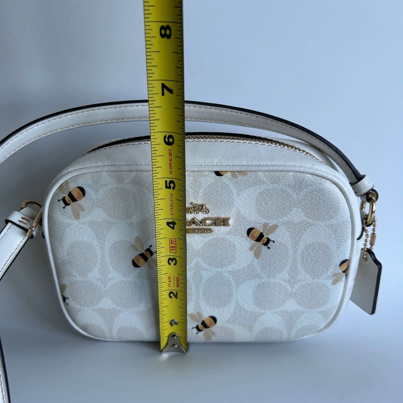 Coach Jamie Camera Bag Chalk White Bee Signature Canvas Leather Crossbody Good