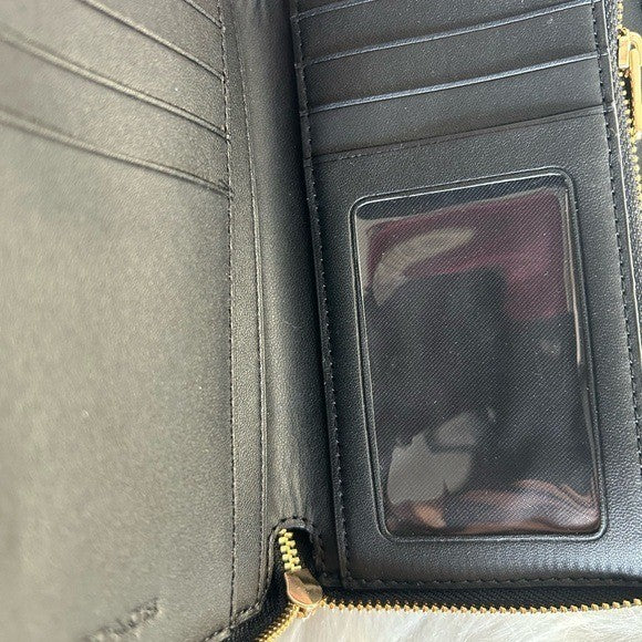 Coach Accordion Zip Black Pebbled Leather Wallet Excellent