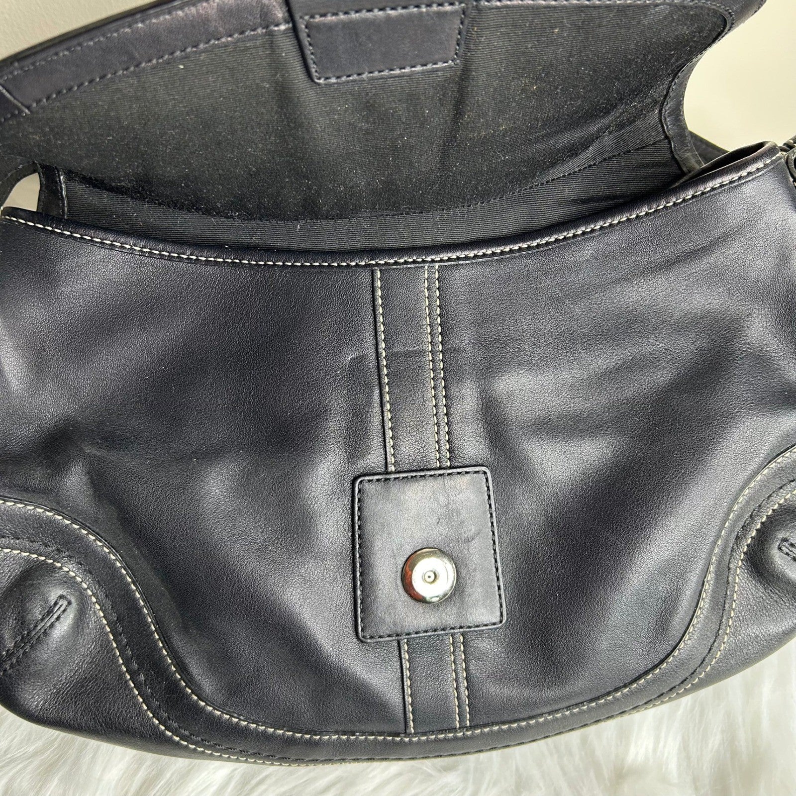Coach Soho Black Leather Flap Shoulder Bag Good