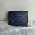 Coach Snap Wallet Midnight Denim Signature Canvas Leather C3321 Excellent