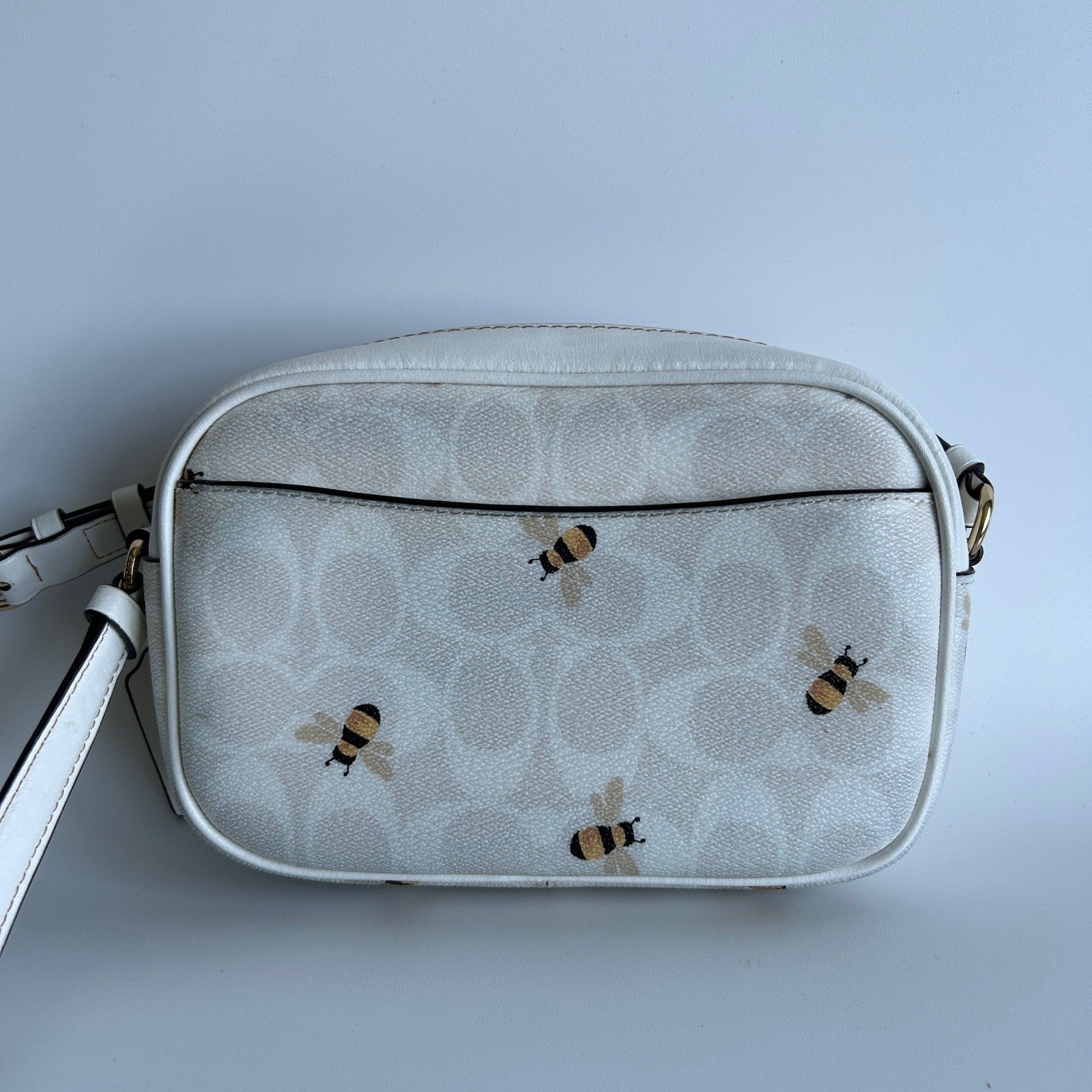 Coach Jamie Camera Bag Chalk White Bee Signature Canvas Leather Crossbody Good