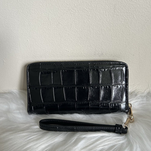 Coach CT083 Black Croc Embossed Leather Large Phone Wallet Wristlet NEW