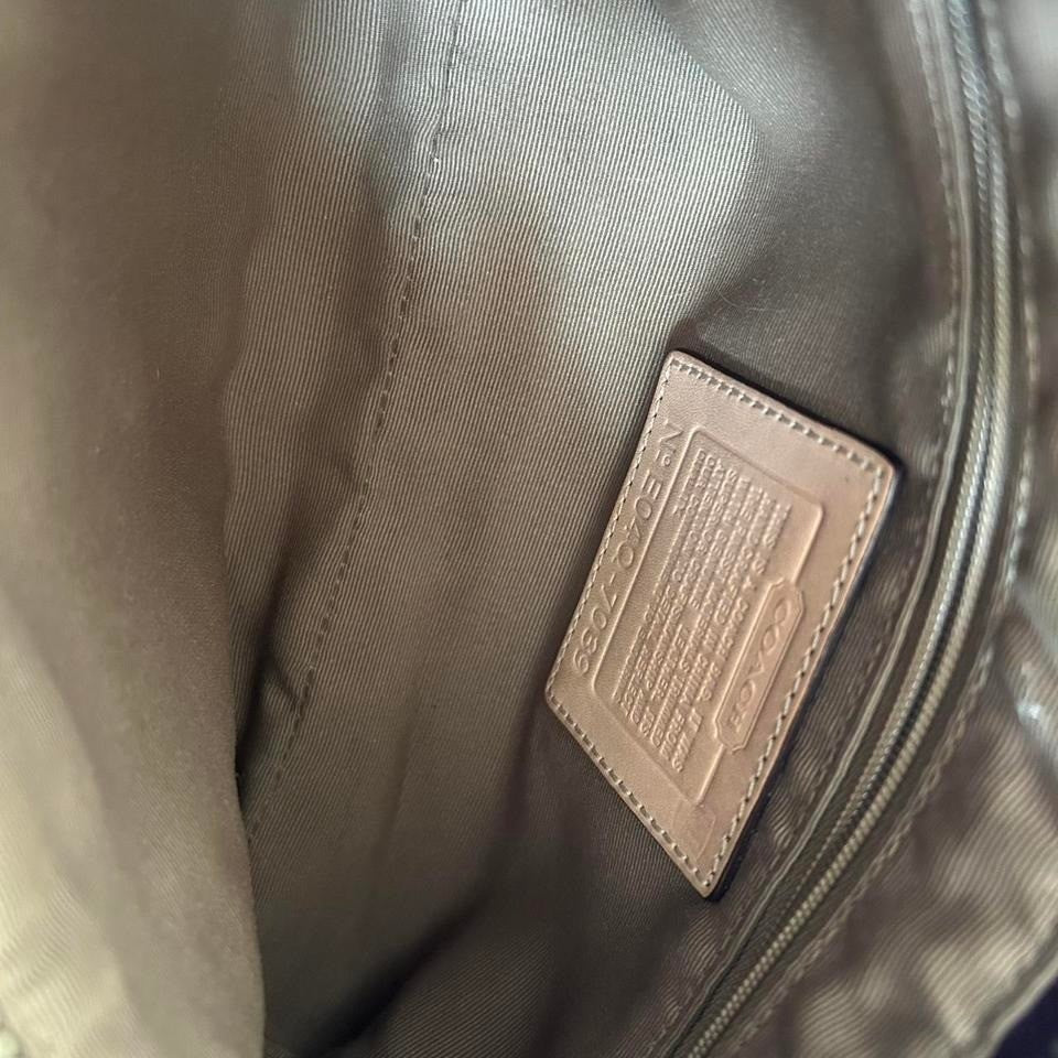 Coach Signature Stripe Demi Brown Pink Suede Canvas Baguette Bag Good