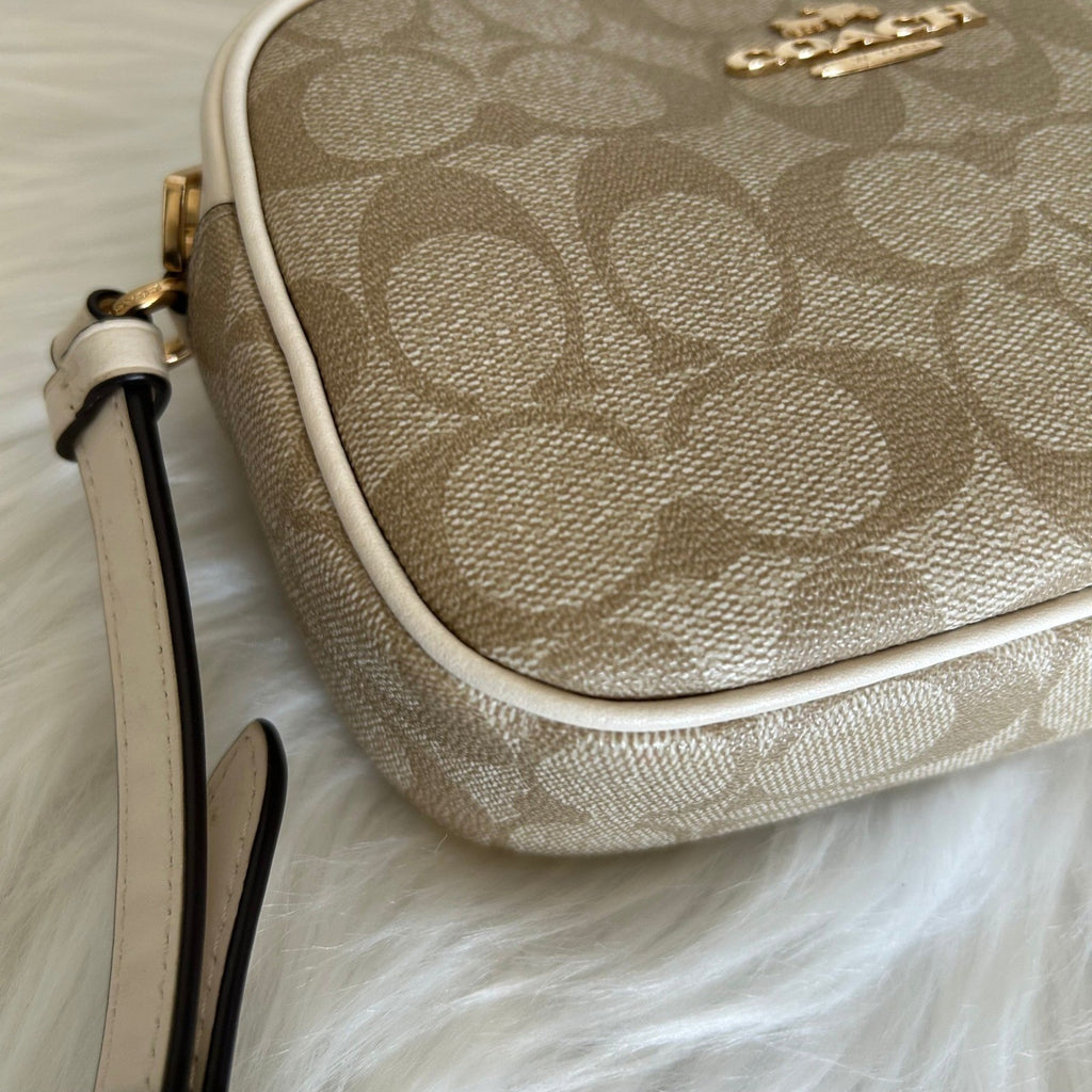 Coach Mini Jamie Light Khaki Chalk Signature Canvas Camera Bag Good