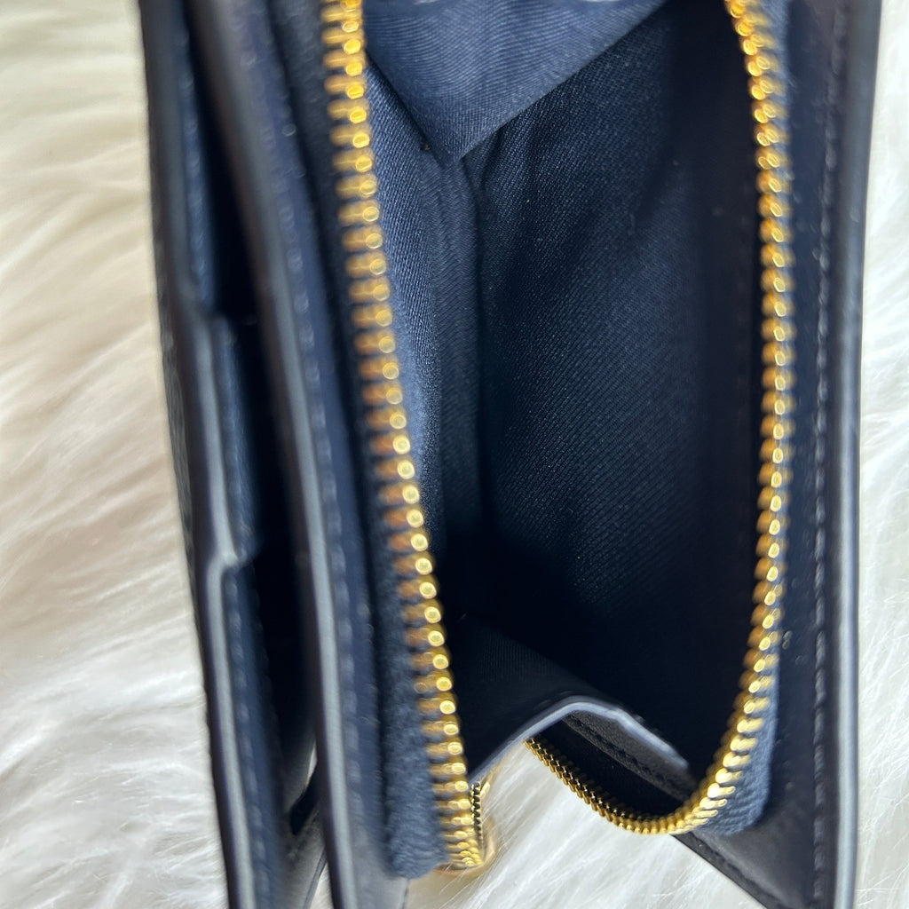 Coach Snap Wallet Midnight Denim Signature Canvas Leather C3321 Excellent