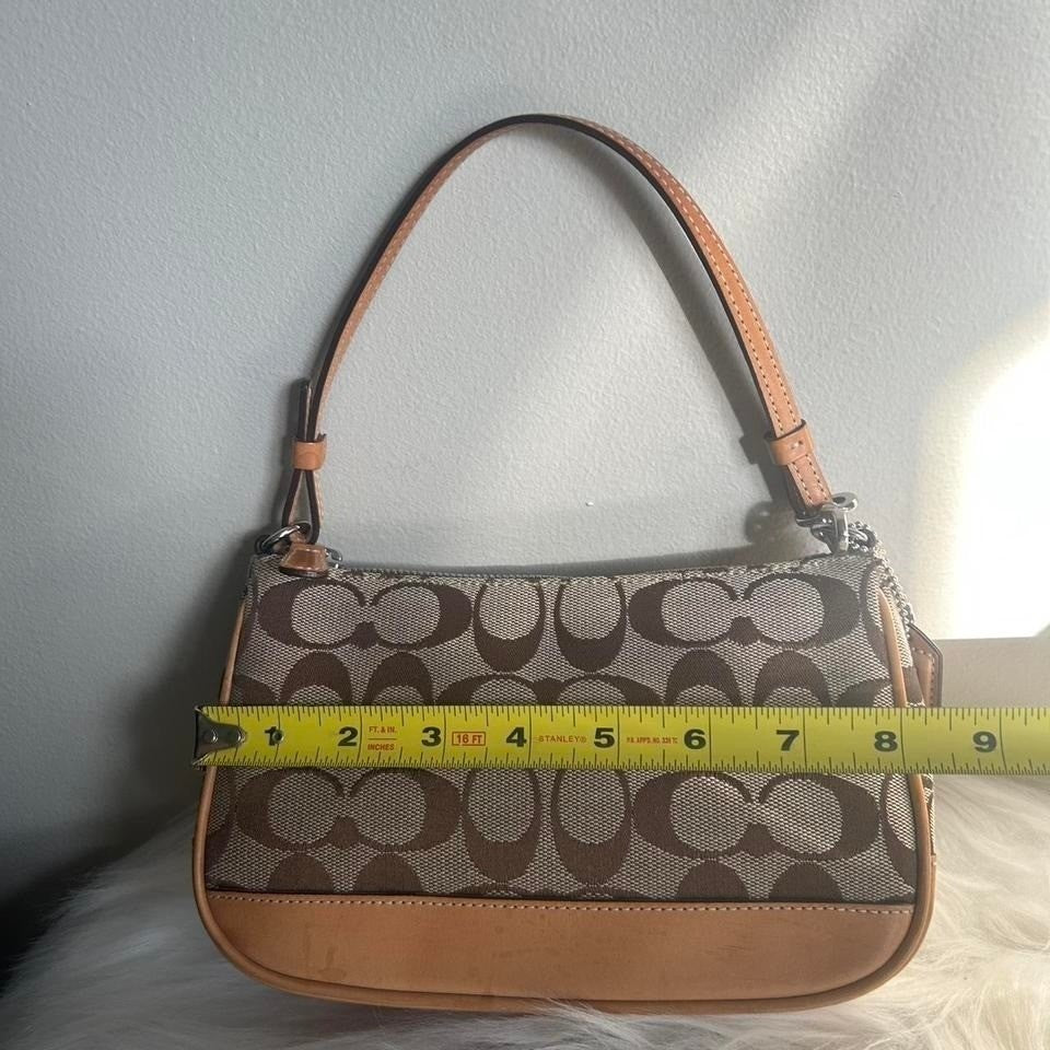 Coach Signature Demi Pouch Brown Canvas Leather 6094 Shoulder Bag Good