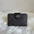Coach Medium Corner Zip Brown Black Signature Canvas Leather Wallet Excellent